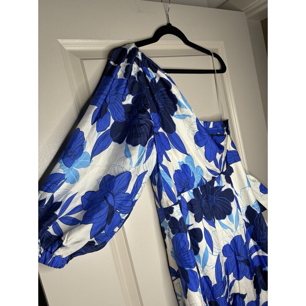 J Crew Collection NWT One Shoulder Ruffle Hem Dress in Painted Floral Blue 10 - Picture 9 of 11